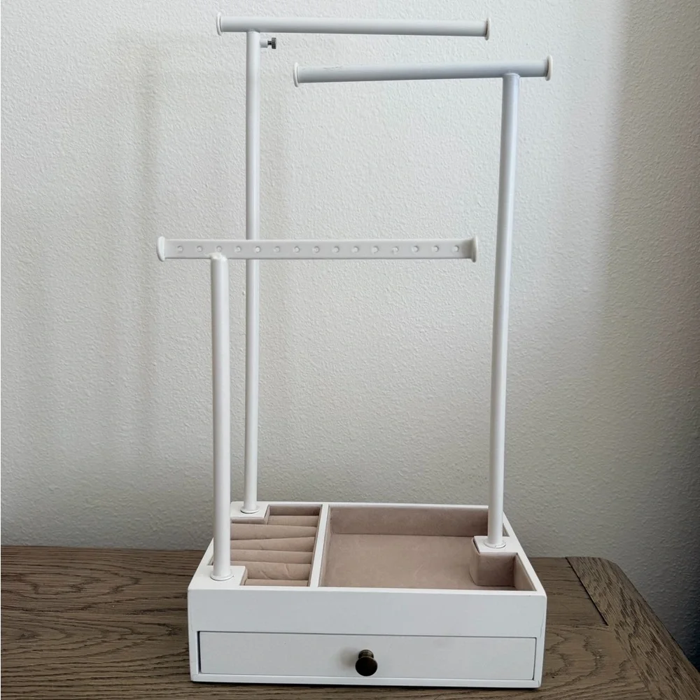 White Tiered Jewelry Organizer with Drawer